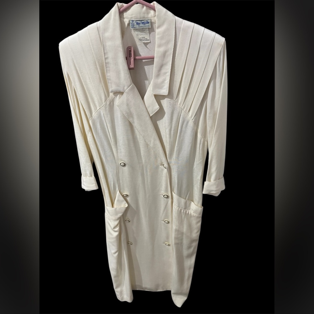 Vintage House of Nu-Mode blazer dress sleeve ivory pleated cocktail prom party 6